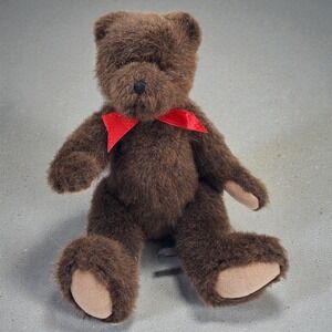 Boyds Bears Brown Plush Teddy Bear Red Bow Jointed Stuffed Animal Toy 1988-2004